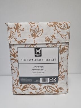 Member's Mark Soft Washed Sheet Set - White with Tan Floral